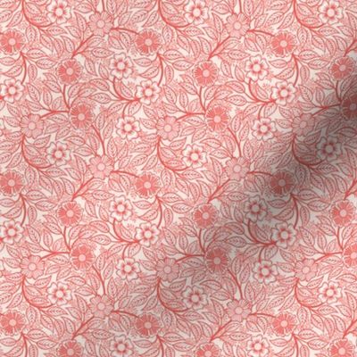 24 Soft Spring- Victorian Floral-Coral on Off White- Climbing Vine with Flowers- Petal Signature Solids -Flamingo- Red- Natural- William Morris Wallpaper- Micro