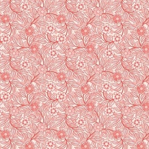 24 Soft Spring- Victorian Floral-Coral on Off White- Climbing Vine with Flowers- Petal Signature Solids -Flamingo- Red- Natural- William Morris Wallpaper- Micro