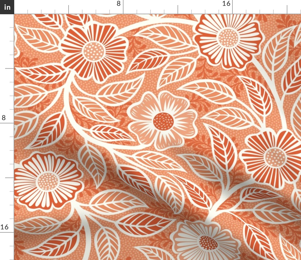 25 Soft Spring- Victorian Floral- Off White on Peach- Climbing Vine with Flowers- Petal Signature Solids -Soft Orange- Pumpkin- Natural- William Morris Wallpaper- Large