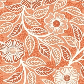25 Soft Spring- Victorian Floral- Off White on Peach- Climbing Vine with Flowers- Petal Signature Solids -Soft Orange- Pumpkin- Natural- William Morris Wallpaper- Small
