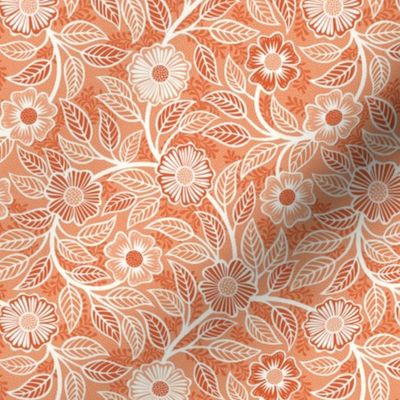 25 Soft Spring- Victorian Floral- Off White on Peach- Climbing Vine with Flowers- Petal Signature Solids -Soft Orange- Pumpkin- Natural- William Morris Wallpaper- Mini