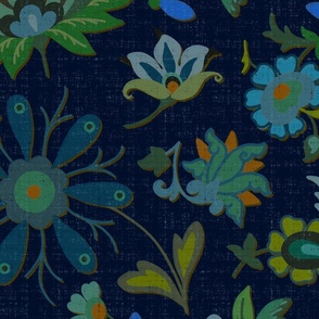 colorful persian style floral with navy background