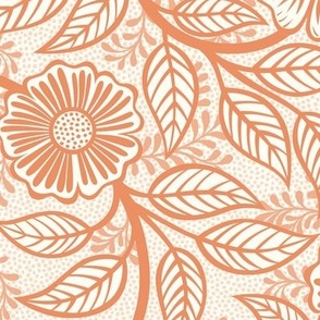 25 Soft Spring- Victorian Floral-Peach on Off White- Climbing Vine with Flowers- Petal Signature Solids -Soft Orange- Pumpkin- Natural- William Morris Wallpaper- Medium