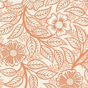 25 Soft Spring- Victorian Floral-Peach on Off White- Climbing Vine with Flowers- Petal Signature Solids -Soft Orange- Pumpkin- Natural- William Morris Wallpaper- Small