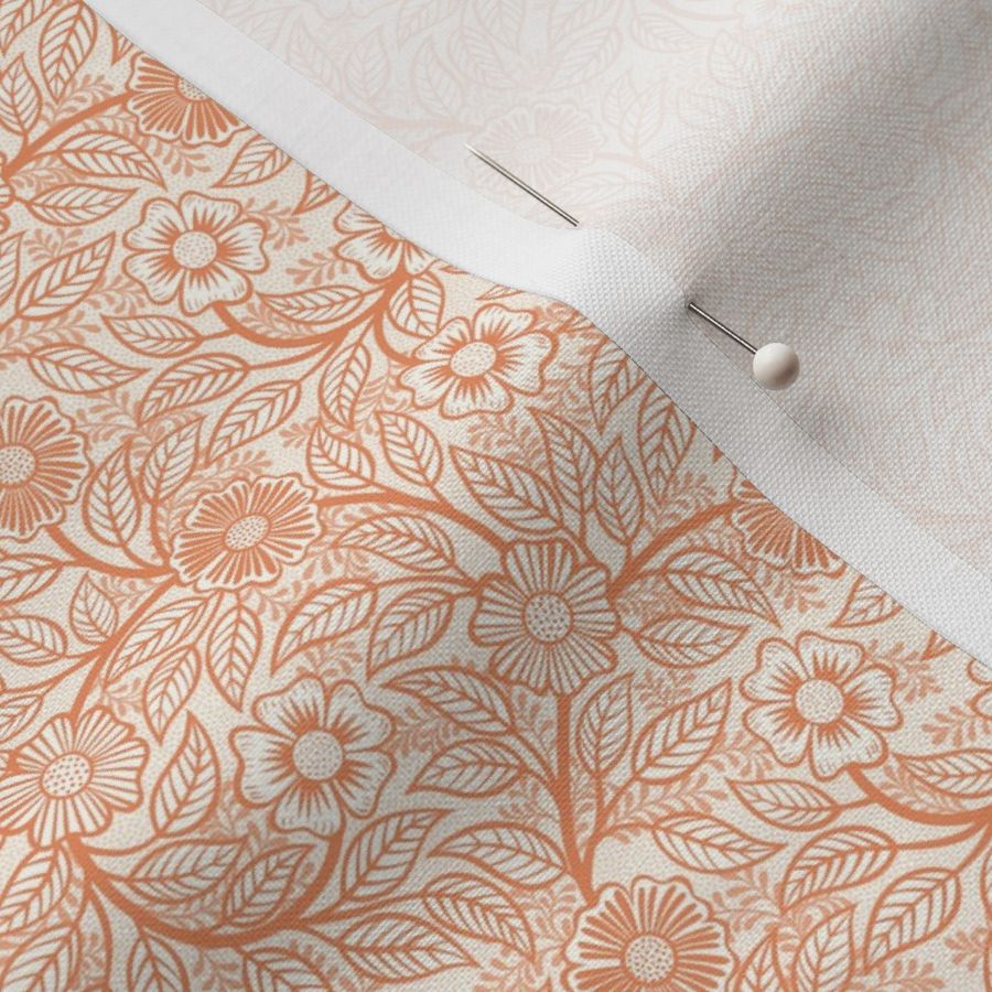 25 Soft Spring- Victorian Floral-Peach on Off White- Climbing Vine with Flowers- Petal Signature Solids -Soft Orange- Pumpkin- Natural- William Morris Wallpaper- Micro