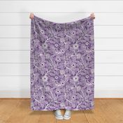 27 Soft Spring- Victorian Floral- Off White on Orchid- Climbing Vine with Flowers- Petal Signature Solids -Violet- Purple- Lavender- Natural- William Morris Wallpaper- Large