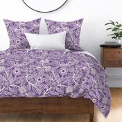 27 Soft Spring- Victorian Floral- Off White on Orchid- Climbing Vine with Flowers- Petal Signature Solids -Violet- Purple- Lavender- Natural- William Morris Wallpaper- Large
