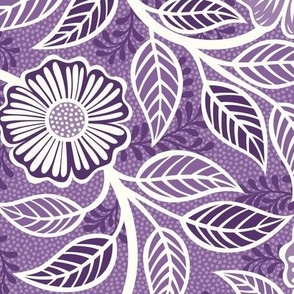 27 Soft Spring- Victorian Floral- Off White on Orchid- Climbing Vine with Flowers- Petal Signature Solids -Violet- Purple- Lavender- Natural- William Morris Wallpaper- Medium