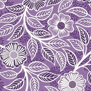 27 Soft Spring- Victorian Floral- Off White on Orchid- Climbing Vine with Flowers- Petal Signature Solids -Violet- Purple- Lavender- Natural- William Morris Wallpaper- Small