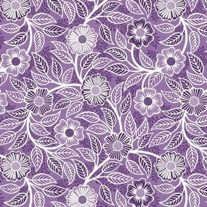 27 Soft Spring- Victorian Floral- Off White on Orchid- Climbing Vine with Flowers- Petal Signature Solids -Violet- Purple- Lavender- Natural- William Morris Wallpaper- Mini