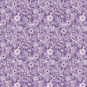 27 Soft Spring- Victorian Floral- Off White on Orchid- Climbing Vine with Flowers- Petal Signature Solids -Violet- Purple- Lavender- Natural- William Morris Wallpaper- Micro