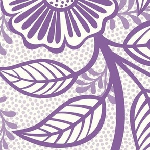27 Soft Spring- Victorian Floral-Orchid  on Off White- Climbing Vine with Flowers- Petal Signature Solids -Violet- Purple- Lavender- Natural- William Morris Wallpaper- Extra Large
