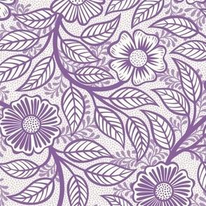 27 Soft Spring- Victorian Floral-Orchid  on Off White- Climbing Vine with Flowers- Petal Signature Solids -Violet- Purple- Lavender- Natural- William Morris Wallpaper- Small