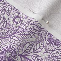 27 Soft Spring- Victorian Floral-Orchid  on Off White- Climbing Vine with Flowers- Petal Signature Solids -Violet- Purple- Lavender- Natural- William Morris Wallpaper- Mini