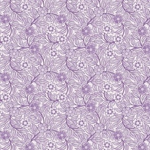 27 Soft Spring- Victorian Floral-Orchid  on Off White- Climbing Vine with Flowers- Petal Signature Solids -Violet- Purple- Lavender- Natural- William Morris Wallpaper- Micro