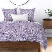 28 Soft Spring- Victorian Floral- Grape on Off White- Climbing Vine with Flowers- Petal Signature Solids- Violet- Purple- Lavender- Natural- William Morris Wallpaper- Extra Large