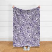 28 Soft Spring- Victorian Floral- Grape on Off White- Climbing Vine with Flowers- Petal Signature Solids- Violet- Purple- Lavender- Natural- William Morris Wallpaper- Extra Large