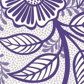 28 Soft Spring- Victorian Floral- Grape on Off White- Climbing Vine with Flowers- Petal Signature Solids- Violet- Purple- Lavender- Natural- William Morris Wallpaper- Extra Large