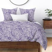 28 Soft Spring- Victorian Floral- Grape on Off White- Climbing Vine with Flowers- Petal Signature Solids- Violet- Purple- Lavender- Natural- William Morris Wallpaper- Large