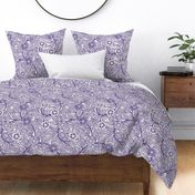 28 Soft Spring- Victorian Floral- Grape on Off White- Climbing Vine with Flowers- Petal Signature Solids- Violet- Purple- Lavender- Natural- William Morris Wallpaper- Medium