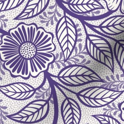 28 Soft Spring- Victorian Floral- Grape on Off White- Climbing Vine with Flowers- Petal Signature Solids- Violet- Purple- Lavender- Natural- William Morris Wallpaper- Medium