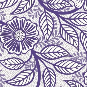 28 Soft Spring- Victorian Floral- Grape on Off White- Climbing Vine with Flowers- Petal Signature Solids- Violet- Purple- Lavender- Natural- William Morris Wallpaper- Medium