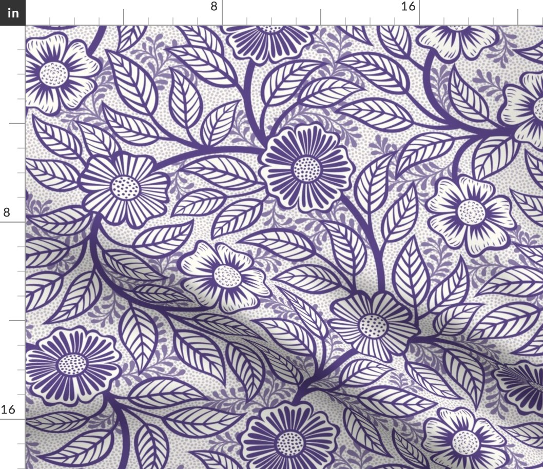 28 Soft Spring- Victorian Floral- Grape on Off White- Climbing Vine with Flowers- Petal Signature Solids- Violet- Purple- Lavender- Natural- William Morris Wallpaper- Medium