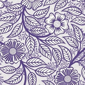 28 Soft Spring- Victorian Floral- Grape on Off White- Climbing Vine with Flowers- Petal Signature Solids- Violet- Purple- Lavender- Natural- William Morris Wallpaper- Small