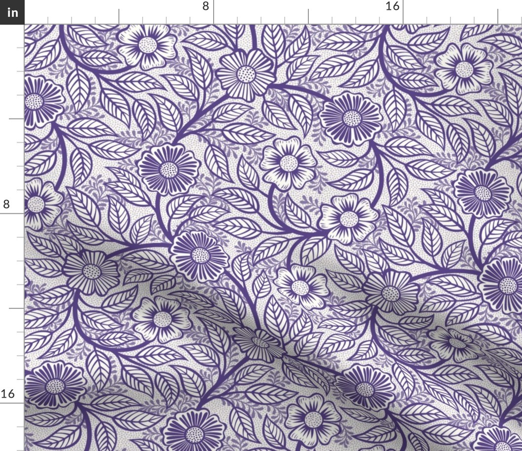 28 Soft Spring- Victorian Floral- Grape on Off White- Climbing Vine with Flowers- Petal Signature Solids- Violet- Purple- Lavender- Natural- William Morris Wallpaper- Small