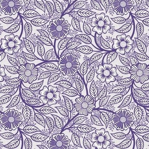 28 Soft Spring- Victorian Floral- Grape on Off White- Climbing Vine with Flowers- Petal Signature Solids- Violet- Purple- Lavender- Natural- William Morris Wallpaper- Mini