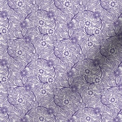 28 Soft Spring- Victorian Floral- Grape on Off White- Climbing Vine with Flowers- Petal Signature Solids- Violet- Purple- Lavender- Natural- William Morris Wallpaper- Micro