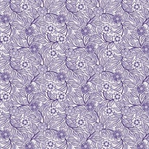 28 Soft Spring- Victorian Floral- Grape on Off White- Climbing Vine with Flowers- Petal Signature Solids- Violet- Purple- Lavender- Natural- William Morris Wallpaper- Micro