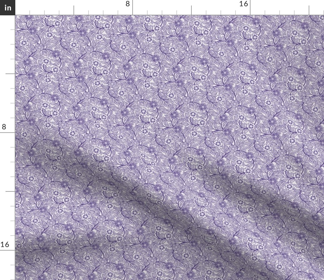 28 Soft Spring- Victorian Floral- Grape on Off White- Climbing Vine with Flowers- Petal Signature Solids- Violet- Purple- Lavender- Natural- William Morris Wallpaper- Micro