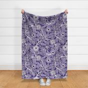 28 Soft Spring- Victorian Floral- Off White on Grape- Climbing Vine with Flowers- Petal Signature Solids- Violet- Purple- Lavender- Natural- William Morris Wallpaper- Extra Large