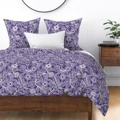 28 Soft Spring- Victorian Floral- Off White on Grape- Climbing Vine with Flowers- Petal Signature Solids- Violet- Purple- Lavender- Natural- William Morris Wallpaper- Medium