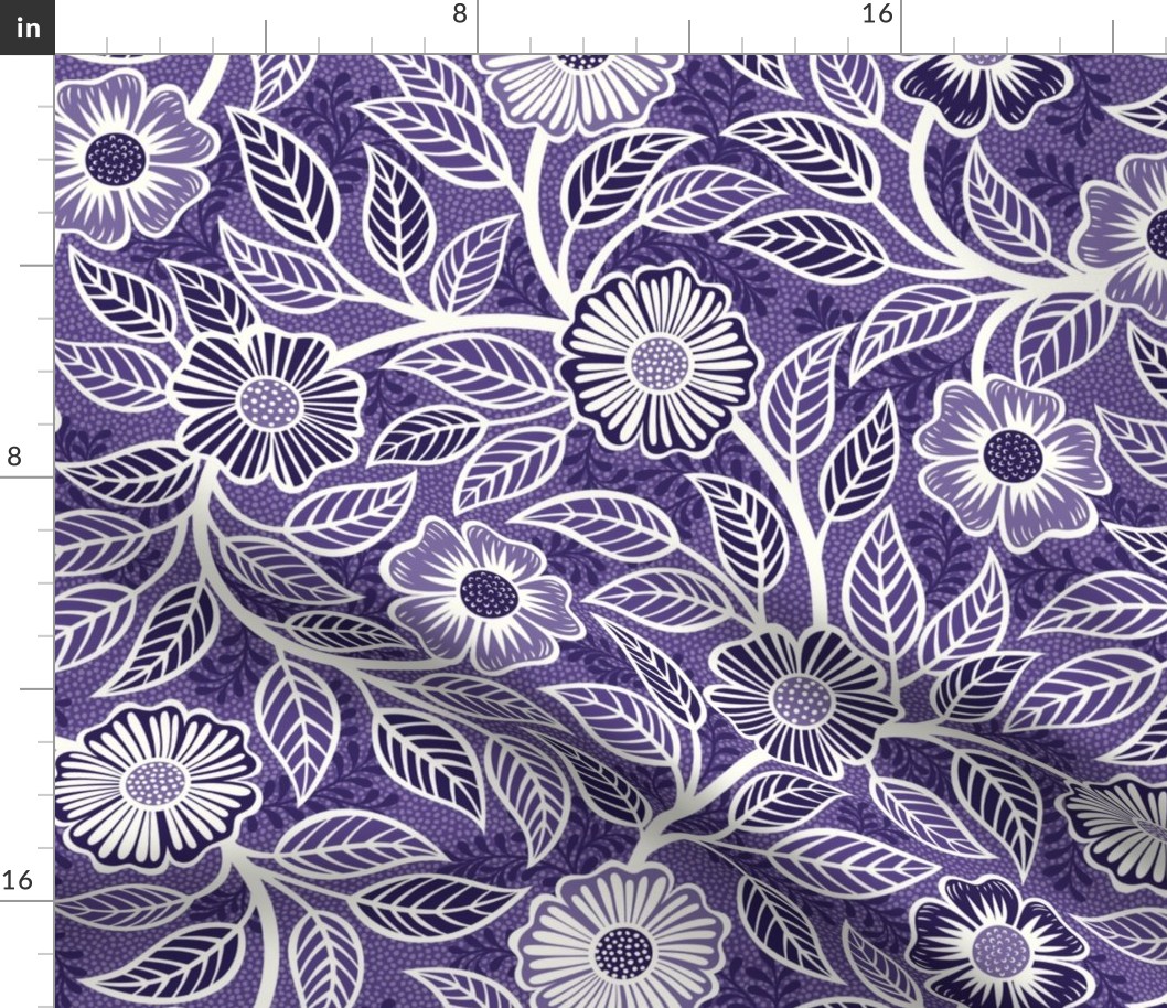 28 Soft Spring- Victorian Floral- Off White on Grape- Climbing Vine with Flowers- Petal Signature Solids- Violet- Purple- Lavender- Natural- William Morris Wallpaper- Medium