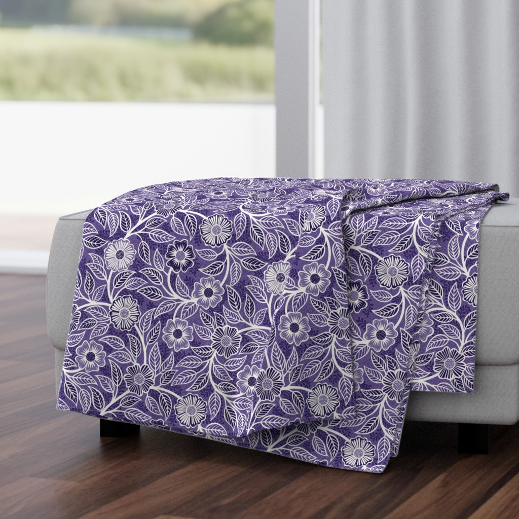 28 Soft Spring- Victorian Floral- Off White on Grape- Climbing Vine with Flowers- Petal Signature Solids- Violet- Purple- Lavender- Natural- William Morris Wallpaper- Small