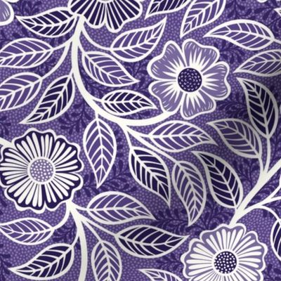 28 Soft Spring- Victorian Floral- Off White on Grape- Climbing Vine with Flowers- Petal Signature Solids- Violet- Purple- Lavender- Natural- William Morris Wallpaper- Small