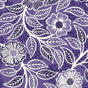 28 Soft Spring- Victorian Floral- Off White on Grape- Climbing Vine with Flowers- Petal Signature Solids- Violet- Purple- Lavender- Natural- William Morris Wallpaper- Small