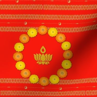 red sari and marigolds