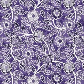 28 Soft Spring- Victorian Floral- Off White on Grape- Climbing Vine with Flowers- Petal Signature Solids- Violet- Purple- Lavender- Natural- William Morris Wallpaper- Mini