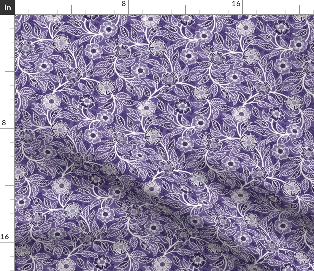 28 Soft Spring- Victorian Floral- Off White on Grape- Climbing Vine with Flowers- Petal Signature Solids- Violet- Purple- Lavender- Natural- William Morris Wallpaper- Mini