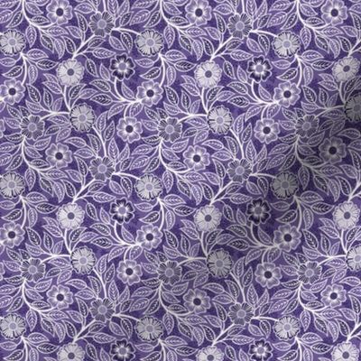 28 Soft Spring- Victorian Floral- Off White on Grape- Climbing Vine with Flowers- Petal Signature Solids- Violet- Purple- Lavender- Natural- William Morris Wallpaper- Micro