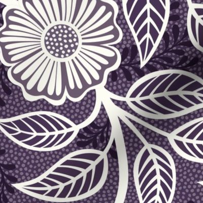 29 Soft Spring- Victorian Floral- Off White on Plum- Climbing Vine with Flowers- Petal Signature Solids- Violet- Dark Purple- Lavender- Natural- William Morris Wallpaper- Large