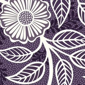 29 Soft Spring- Victorian Floral- Off White on Plum- Climbing Vine with Flowers- Petal Signature Solids- Violet- Dark Purple- Lavender- Natural- William Morris Wallpaper- Large