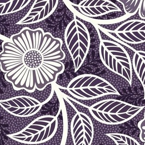 29 Soft Spring- Victorian Floral- Off White on Plum- Climbing Vine with Flowers- Petal Signature Solids- Violet- Dark Purple- Lavender- Natural- William Morris Wallpaper- Medium