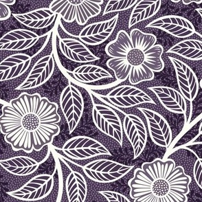 29 Soft Spring- Victorian Floral- Off White on Plum- Climbing Vine with Flowers- Petal Signature Solids- Violet- Dark Purple- Lavender- Natural- William Morris Wallpaper- Small