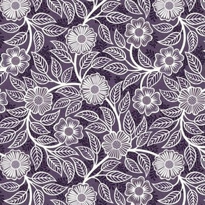 29 Soft Spring- Victorian Floral- Off White on Plum- Climbing Vine with Flowers- Petal Signature Solids- Violet- Dark Purple- Lavender- Natural- William Morris Wallpaper- Mini
