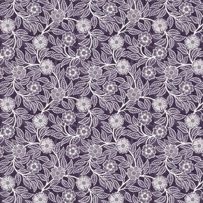 29 Soft Spring- Victorian Floral- Off White on Plum- Climbing Vine with Flowers- Petal Signature Solids- Violet- Dark Purple- Lavender- Natural- William Morris Wallpaper- Micro