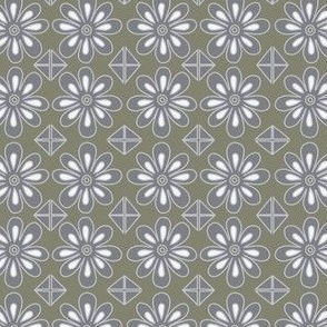 Flower corners - olive green and grey 